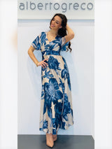 Abito lungo in raso fantasia floreale