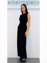 Tuta in crepe girocollo con drappeggio