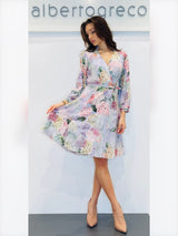 Abito corto con manica lunga in misto viscosa