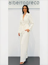 Tailleur pantaloni con giacca con cintura annodabile