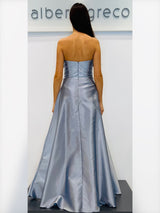 Abito lungo bustier in raso cangiante