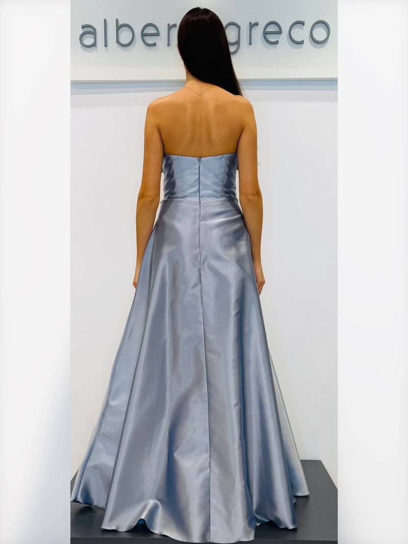 Abito lungo bustier in raso cangiante