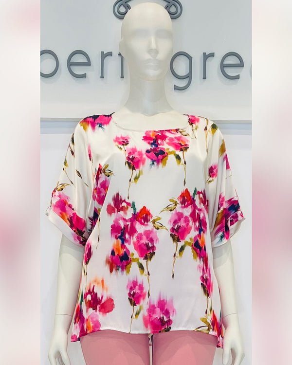 Blusa in raso fantasia floreale sfumata