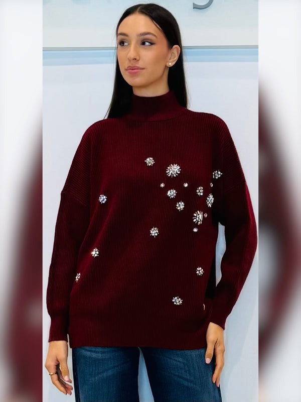 Maglia con ricamo di cristalli