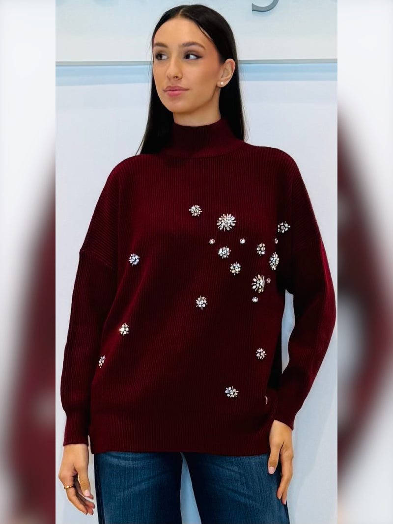Maglia con ricamo di cristalli
