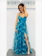 Abito lungo in organza fantasia