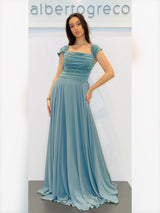 Abito lungo con corpetto in tessuto glitterato