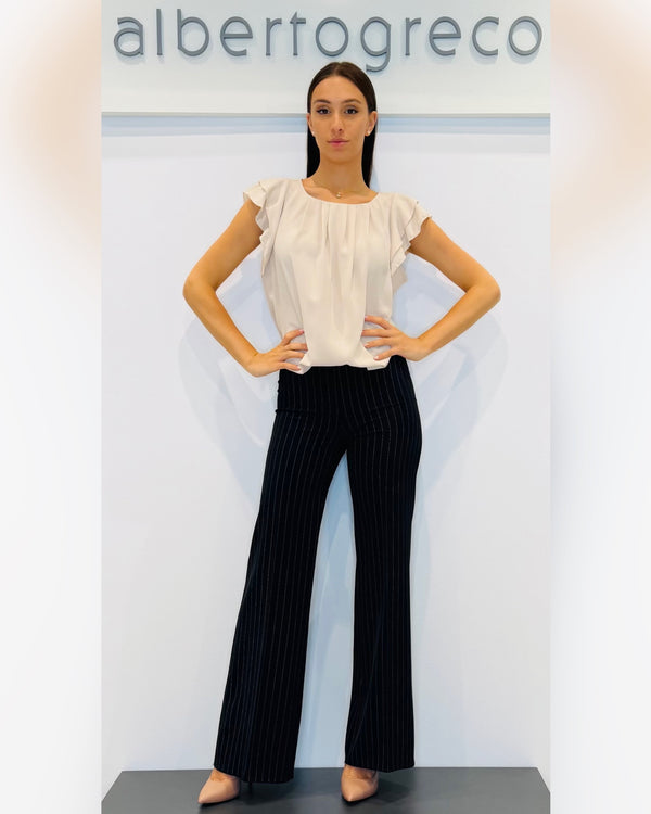 Blusa in georgette con maniche con motivo a rouches