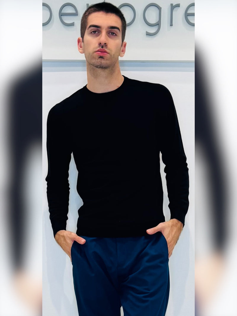 Maglia uomo girocollo leggera in misto lana