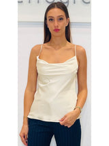 Top in raso con collo a cappuccio