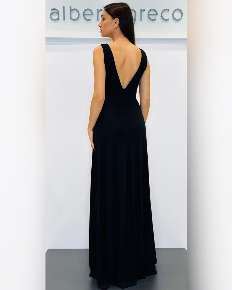 Abito lungo con scollo a V in jersey