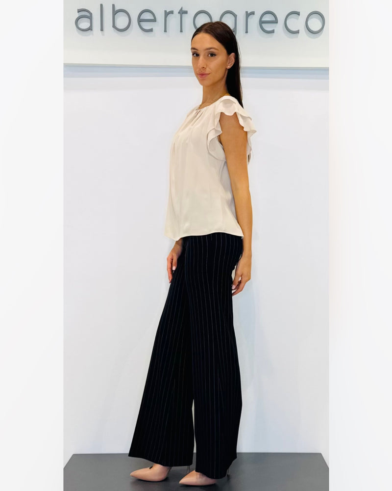 Blusa in georgette con maniche con motivo a rouches