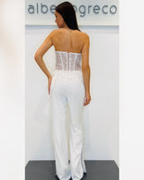 Completo bustier in pizzo, giacca e pantaloni in crepe