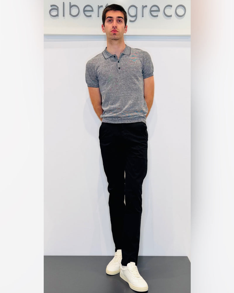 Polo in maglia in filato fiammato misto lino