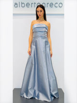 Abito lungo bustier in raso cangiante