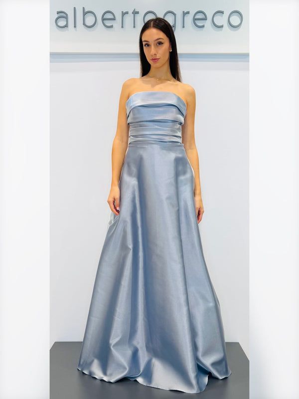 Abito lungo bustier in raso cangiante