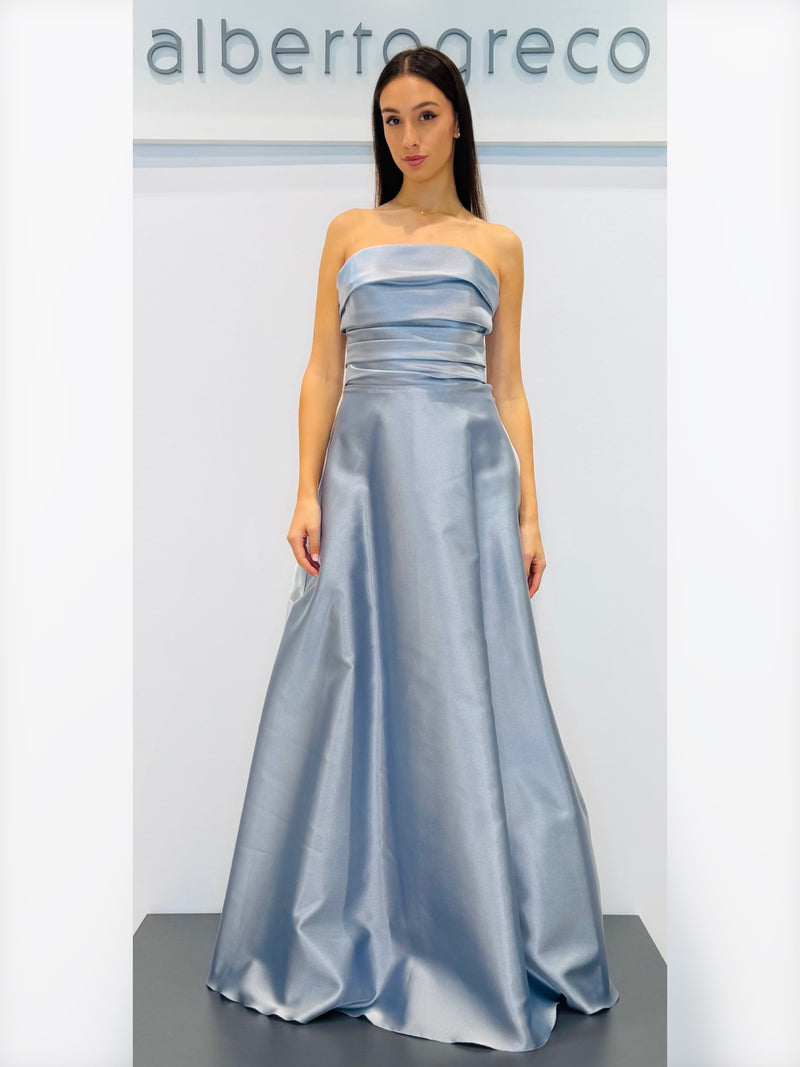 Abito lungo bustier in raso cangiante