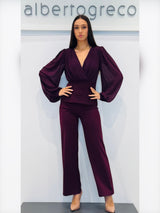 Blusa in georgette con fascia in vita in crepe