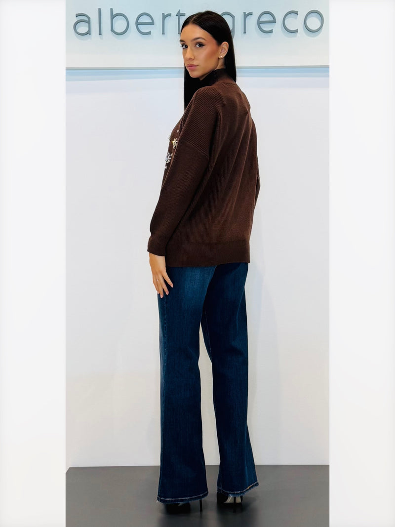 Maglia con ricamo di cristalli