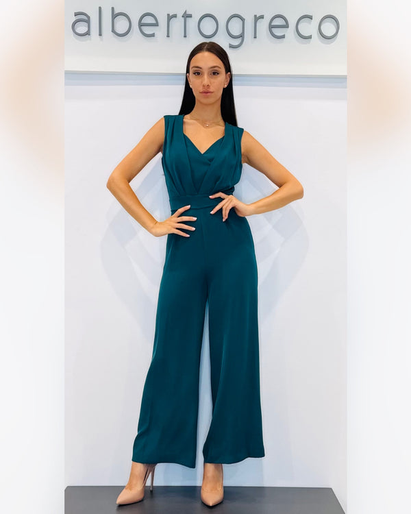 Tuta in cady con corpetto drappeggiato