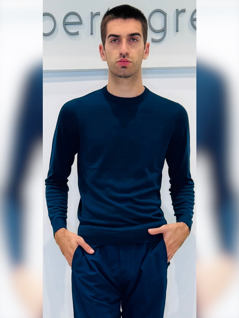 Maglia uomo girocollo leggera in misto lana