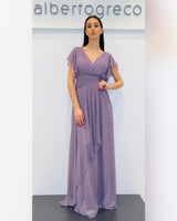 Abito con manica corta ad aletta in georgette con glitter