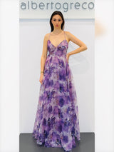 Abito lungo in organza fantasia