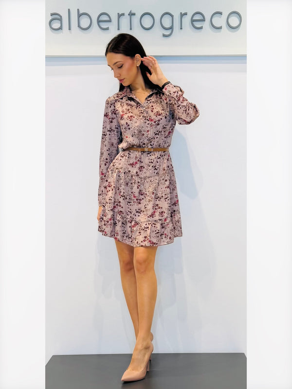 Abito corto fantasia con manica lunga