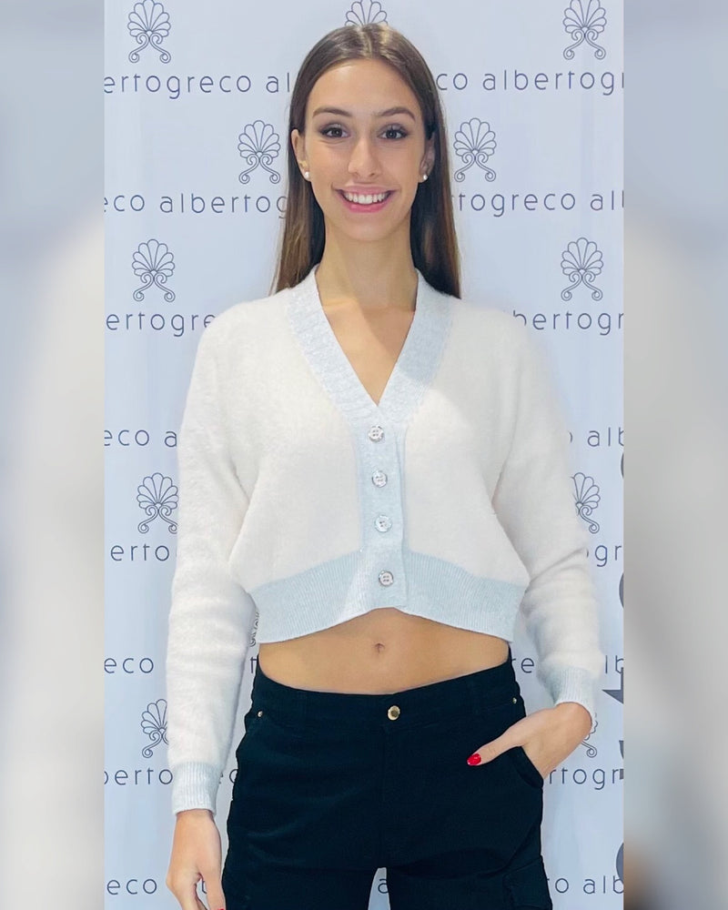 Cardigan effetto pelliccia con bordi in maglia laminata