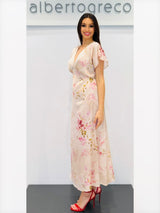 Abito midi in raso leggero fantasia