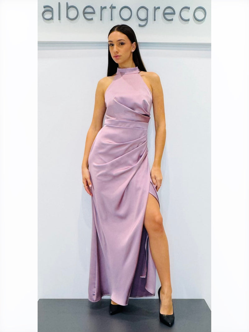 Abito lungo a sirena in raso