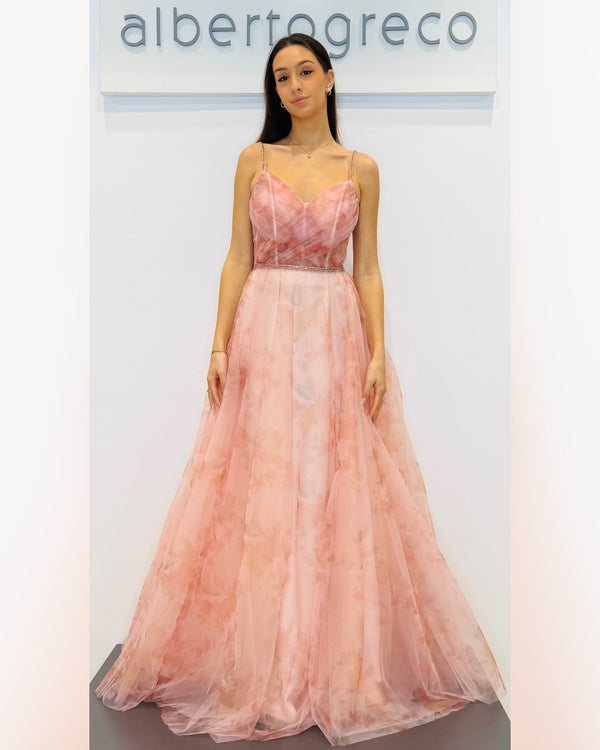 Abito lungo in tulle fantasia