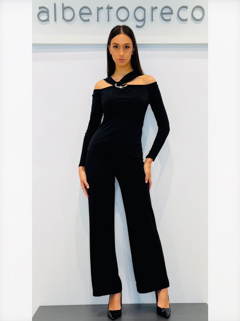 Pantaloni Palazzo vita alta in tessuto elasticizzato