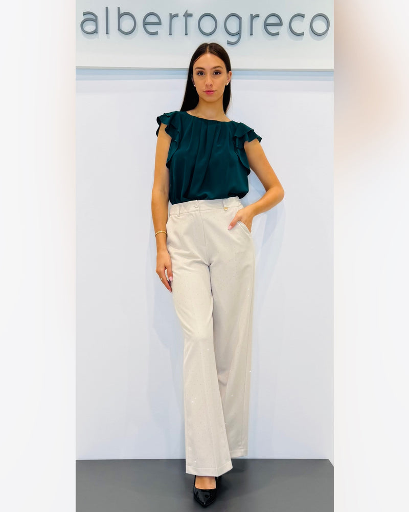 Blusa in georgette con maniche con motivo a rouches