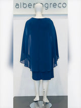 Abito corto in jersey con drappeggio in georgette