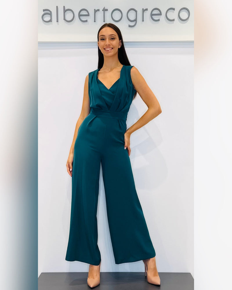 Tuta in cady con corpetto drappeggiato