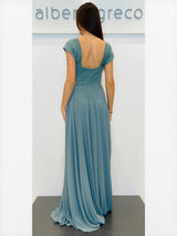 Abito lungo con corpetto in tessuto glitterato