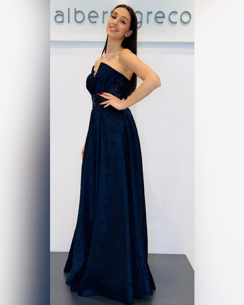 Abito bustier in raso damascato
