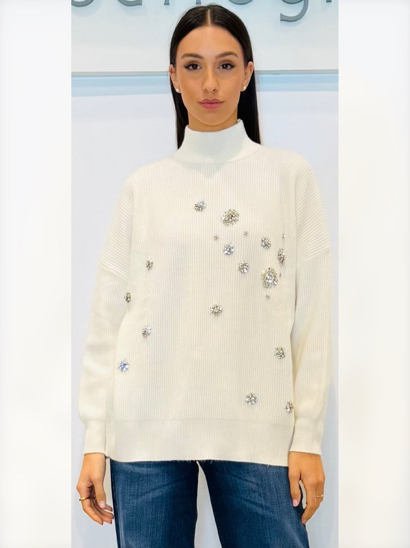 Maglia con ricamo di cristalli