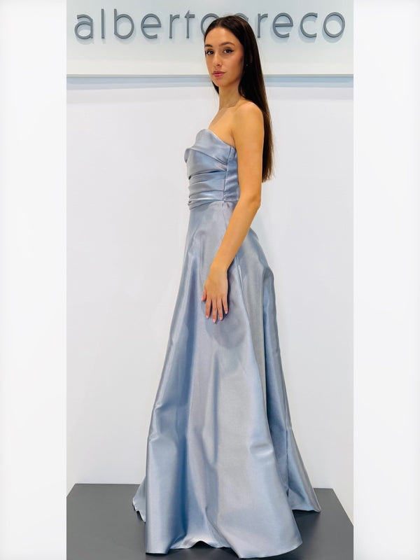 Abito lungo bustier in raso cangiante