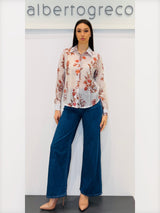 Camicia in fantasia gessato floreale