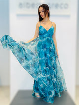 Abito lungo in organza fantasia