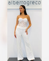 Completo bustier in pizzo, giacca e pantaloni in crepe