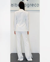 Completo bustier in pizzo, giacca e pantaloni in crepe