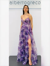 Abito lungo in organza fantasia