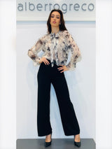 Blusa fantasia floreale con scollo a fiocco