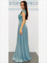 Abito lungo con corpetto in tessuto glitterato