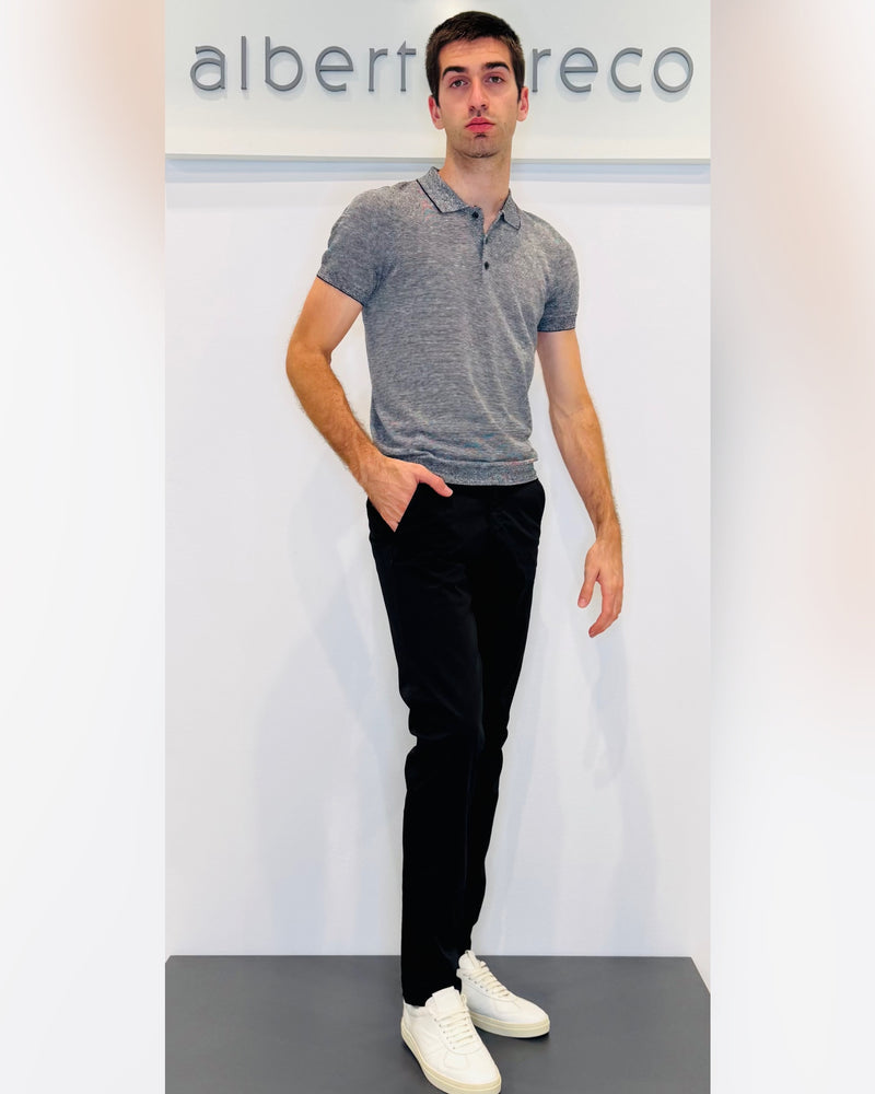 Polo in maglia in filato fiammato misto lino