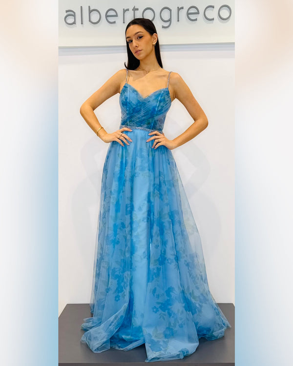 Abito lungo in tulle fantasia