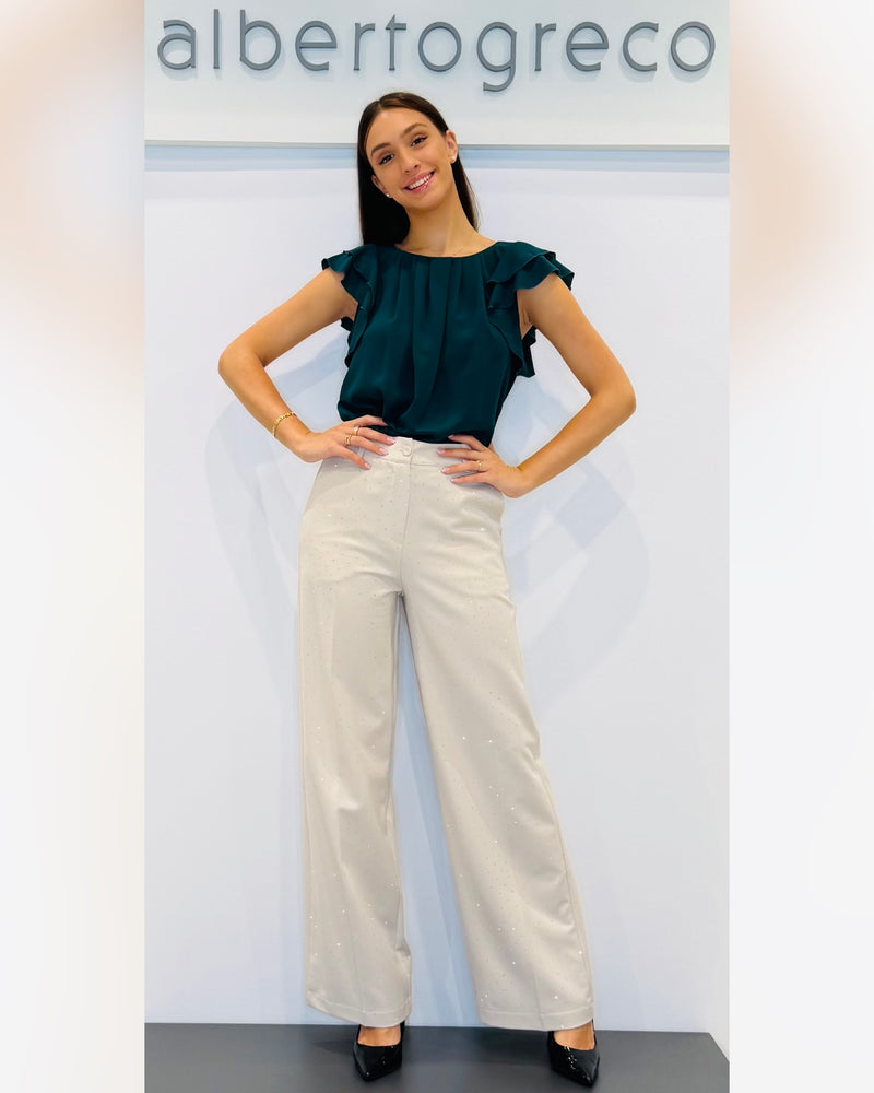 Blusa in georgette con maniche con motivo a rouches